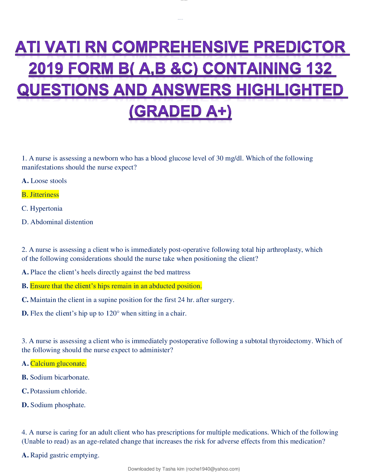 Preview image for ATI  RN VATI COMPREHENSIVE PREDICTOR 2019 FORM A,B & C  Containing 132  Questions and Answers Highlighted    (Graded A+)